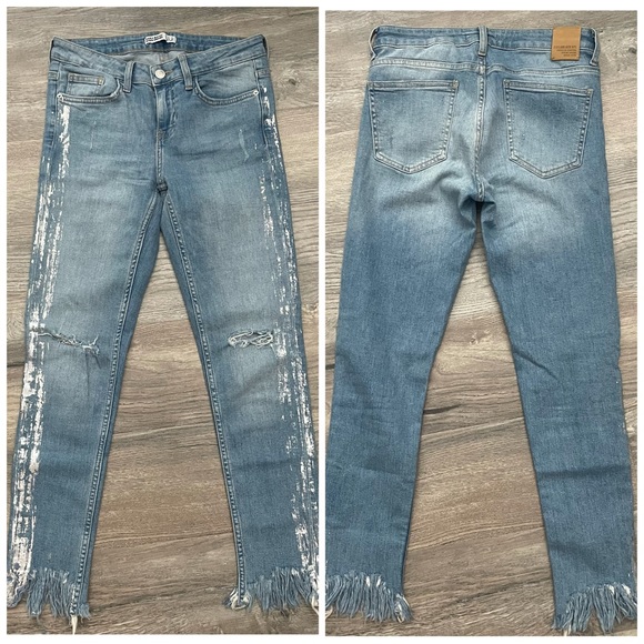 Zara Ripped Skinny Jeans Metallic 4